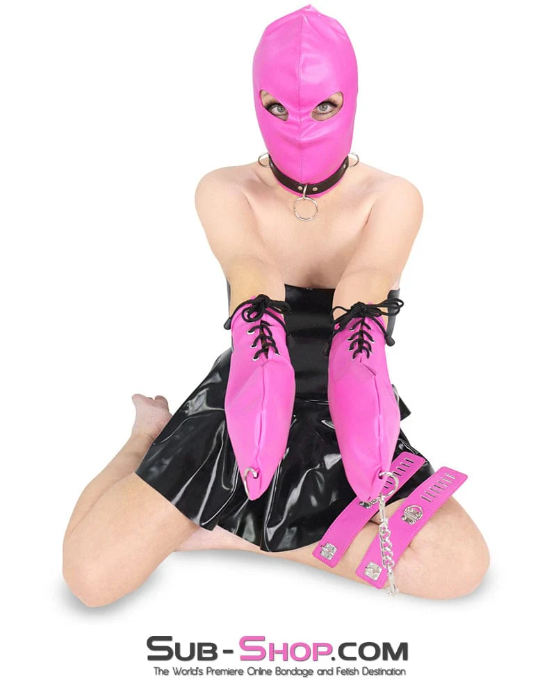0565RS Hot Pink Leatherette Open Lacing Back Eyes Bondage Girl Hood - Image 12