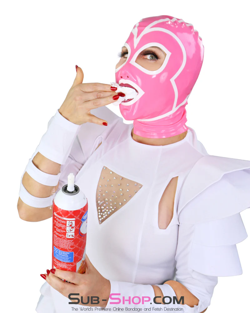 1468DL Pink Latex Hood with White Lined Eye and Mouth Openings - Image 10