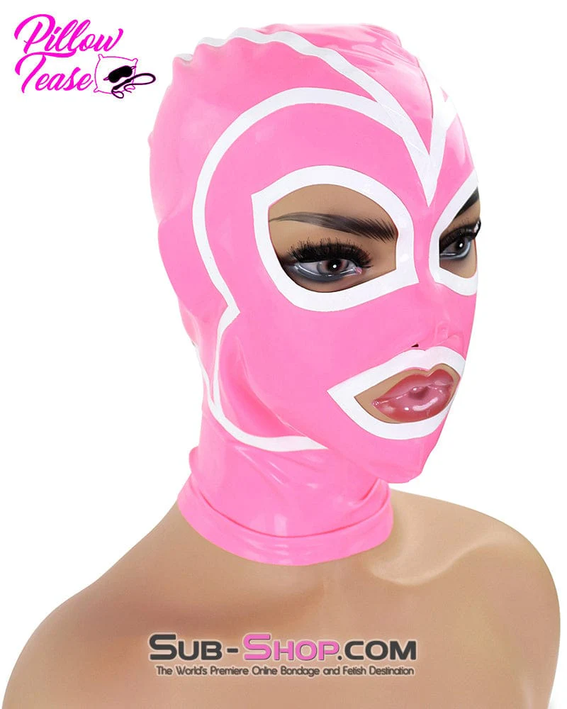1468DL Pink Latex Hood with White Lined Eye and Mouth Openings - Image 13
