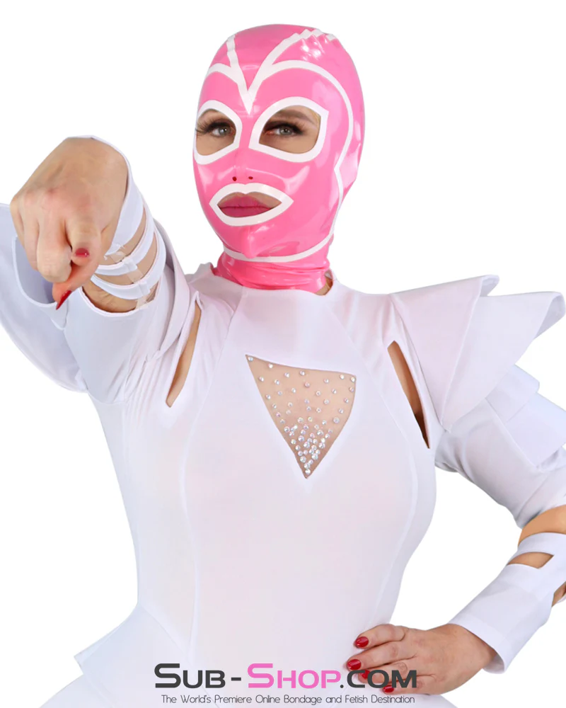 1468DL Pink Latex Hood with White Lined Eye and Mouth Openings - Image 3