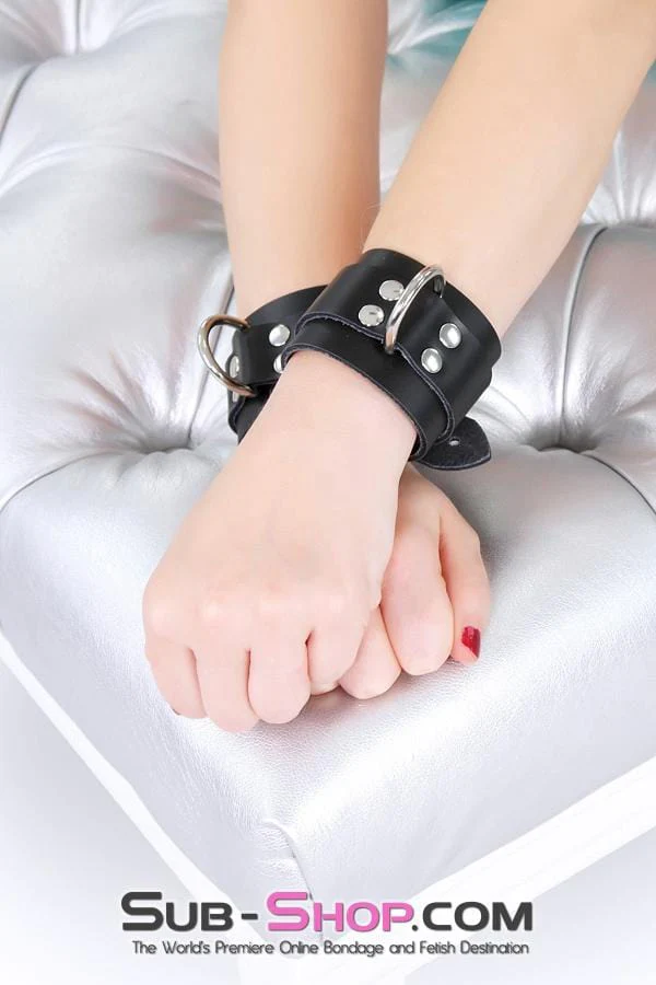 2730A      Midnight Pleasures Black Leather Bondage Wrist Cuffs - Image 3