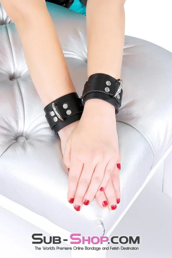 2730A      Midnight Pleasures Black Leather Bondage Wrist Cuffs - Image 6