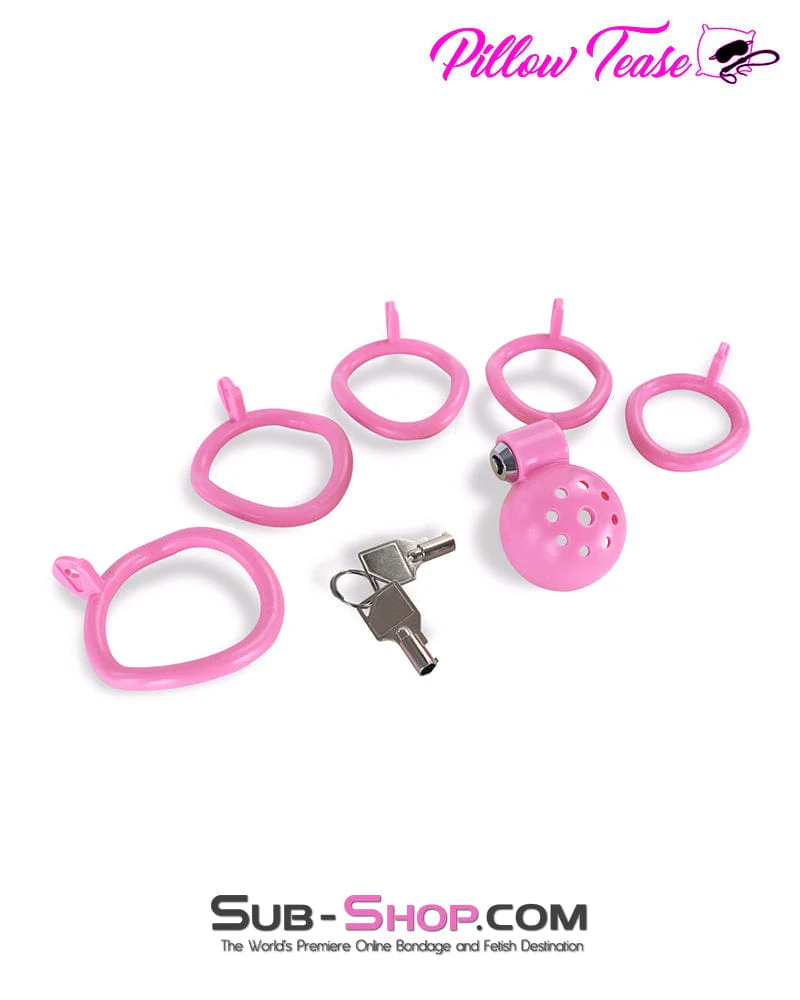 3609DL  High Security Barrel Key Locking Pink Male Chastity Cage with 5 Base Cock Ring Sizes - Image 3