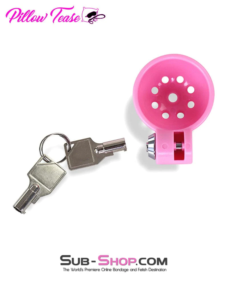 3609DL  High Security Barrel Key Locking Pink Male Chastity Cage with 5 Base Cock Ring Sizes - Image 4