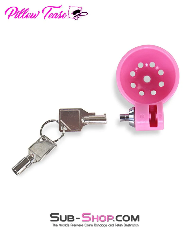 3609DL  High Security Barrel Key Locking Pink Male Chastity Cage with 5 Base Cock Ring Sizes - Image 5