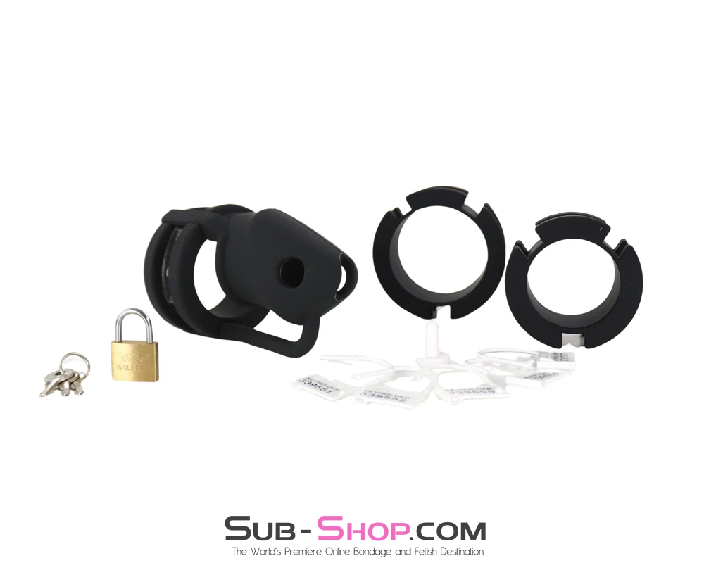 3780HS   Black Silicone Male Chastity Cage Set - Locking Chastity Device with Rings and Padlock - Image 4