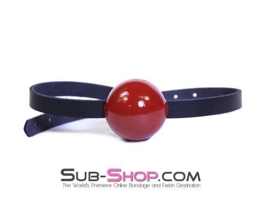 1500A      Thin Strap Buckling Ball Gag, Black Leather Strap, Candy Apple Red Ball - Image 11
