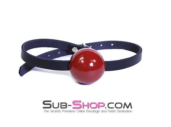 1500A      Thin Strap Buckling Ball Gag, Black Leather Strap, Candy Apple Red Ball - Image 12