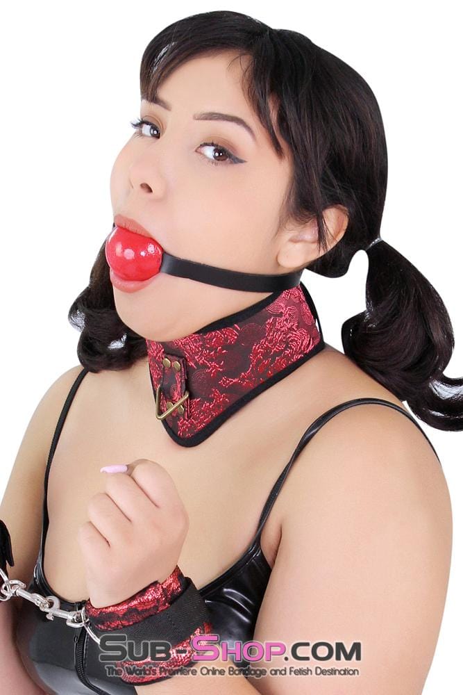 1500A      Thin Strap Buckling Ball Gag, Black Leather Strap, Candy Apple Red Ball - Image 13
