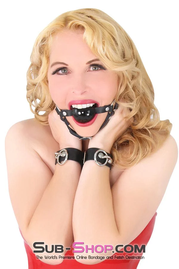 1541A      Quiet Slave Ballgag with Chin Strap, Black Leather with Black Ball - Image 5