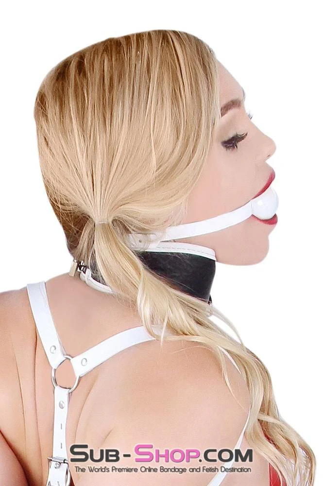 1522A      Pure Bondage White Leather Strap Ball Gag, White Ball - Image 16