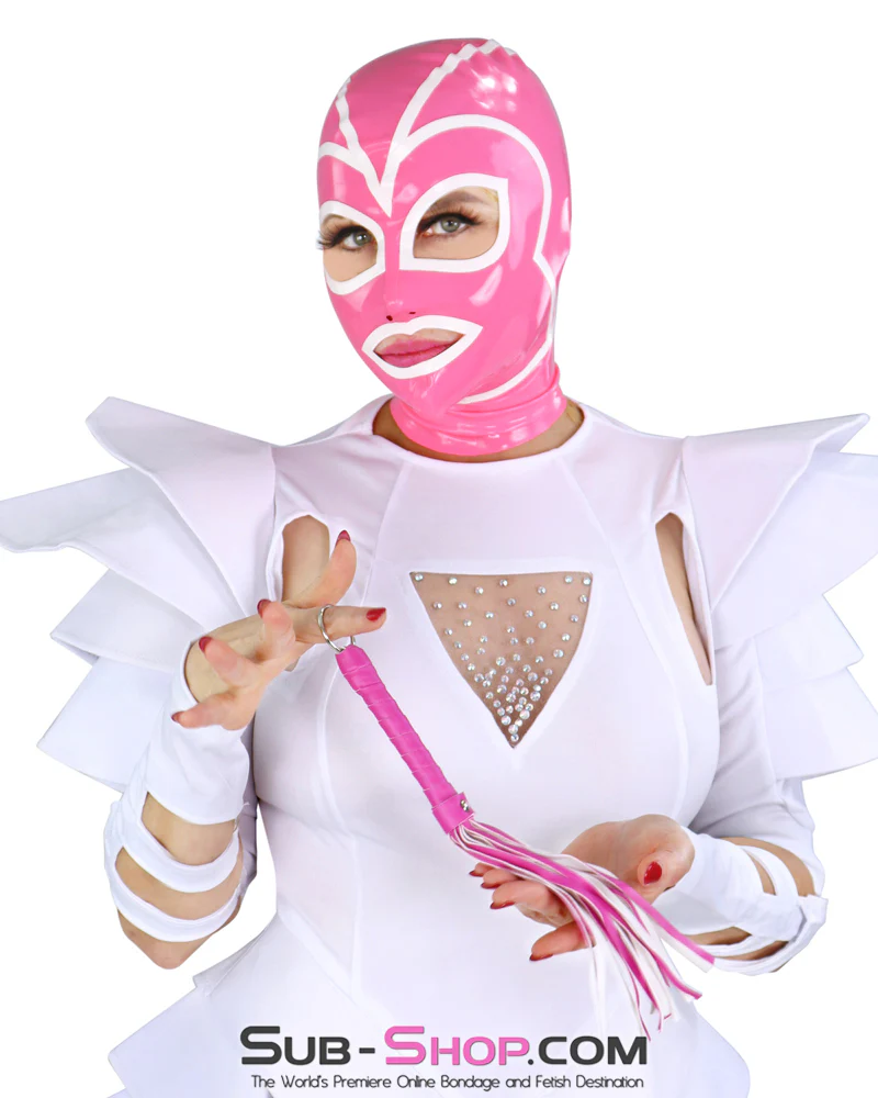 1468DL Pink Latex Hood with White Lined Eye and Mouth Openings - Image 5