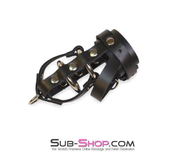 0786A   Deluxe Leather Locking Cock Cage Chastity with Lead Rings - Image 4