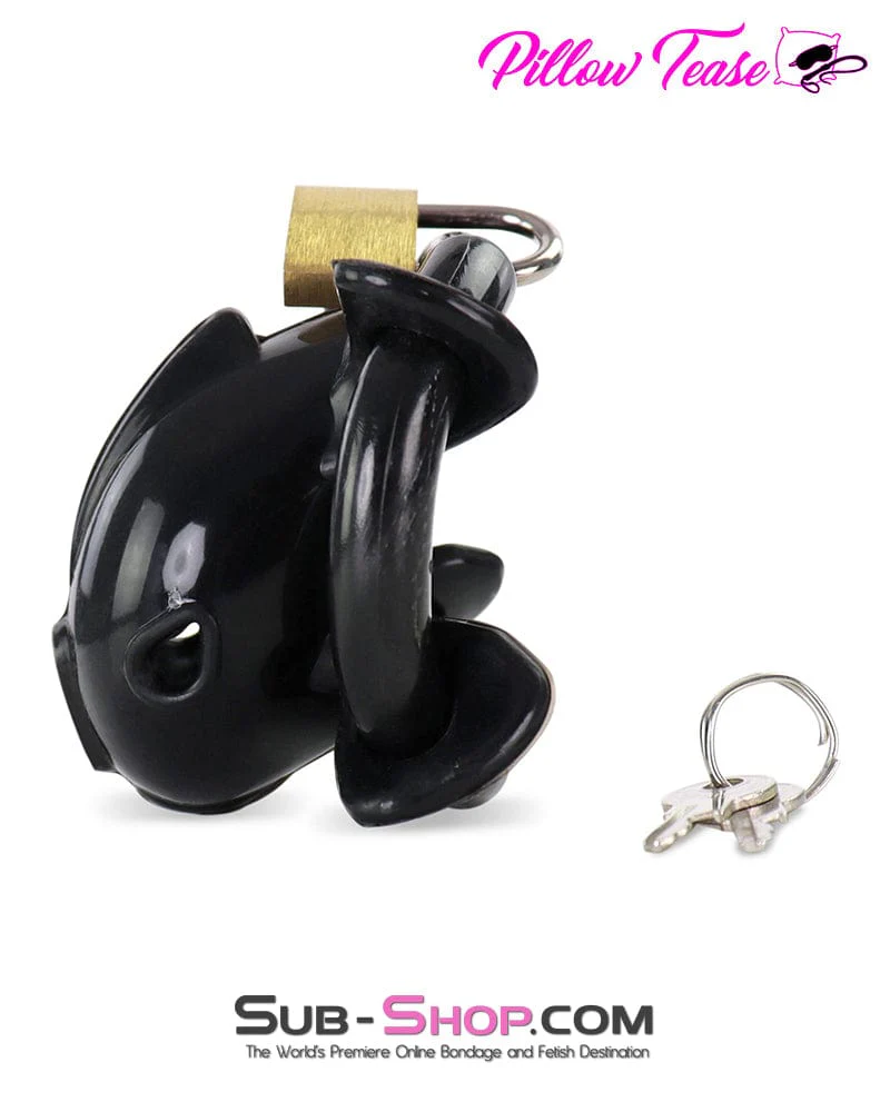 9038AE  Ruined Orgasms Tiny Black Locking Silicone Chastity Cock Cage - Image 3