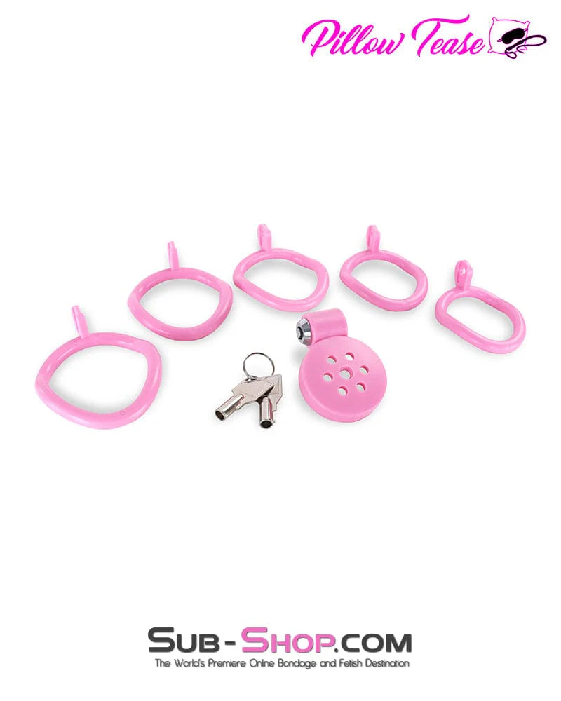 9334DL  Ultra-Secure Flat Pink Locking Chastity Cage with 5 Adjustable Rings - Image 3