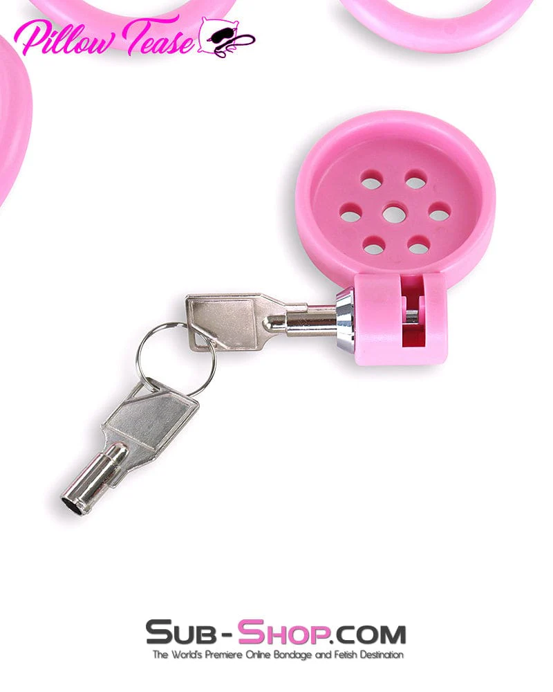 9334DL  Ultra-Secure Flat Pink Locking Chastity Cage with 5 Adjustable Rings - Image 4
