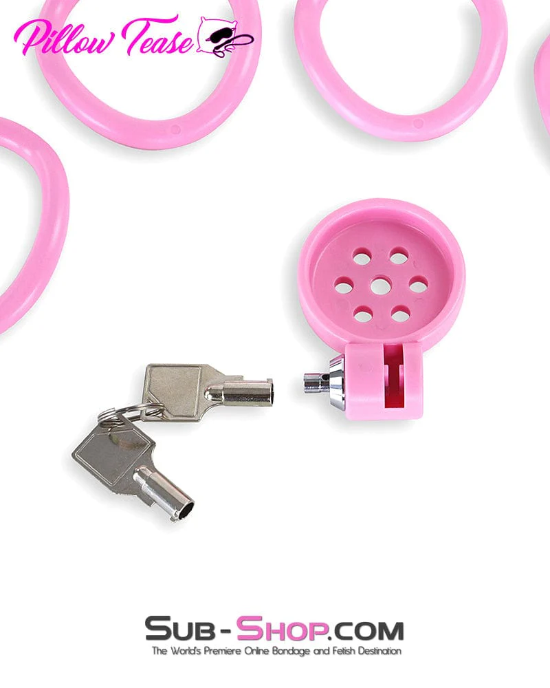 9334DL  Ultra-Secure Flat Pink Locking Chastity Cage with 5 Adjustable Rings - Image 5