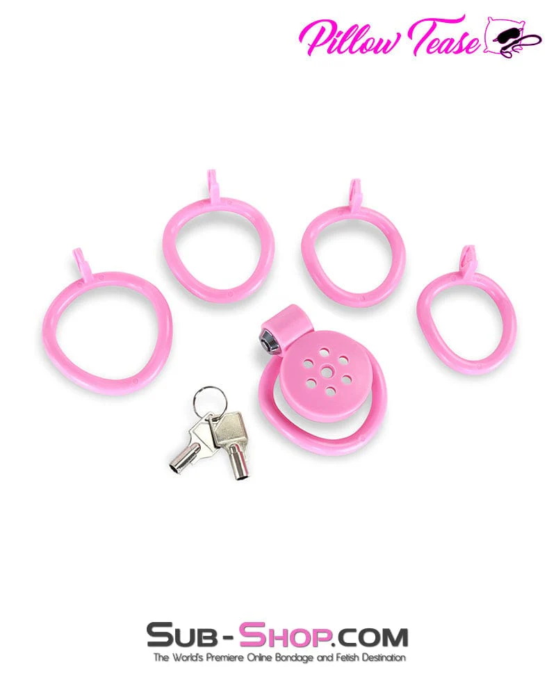 9334DL  Ultra-Secure Flat Pink Locking Chastity Cage with 5 Adjustable Rings - Image 6