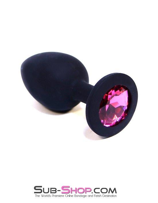 0220M      Black Silicone Mini Anal Plug with Pink Crystal Base - Image 3