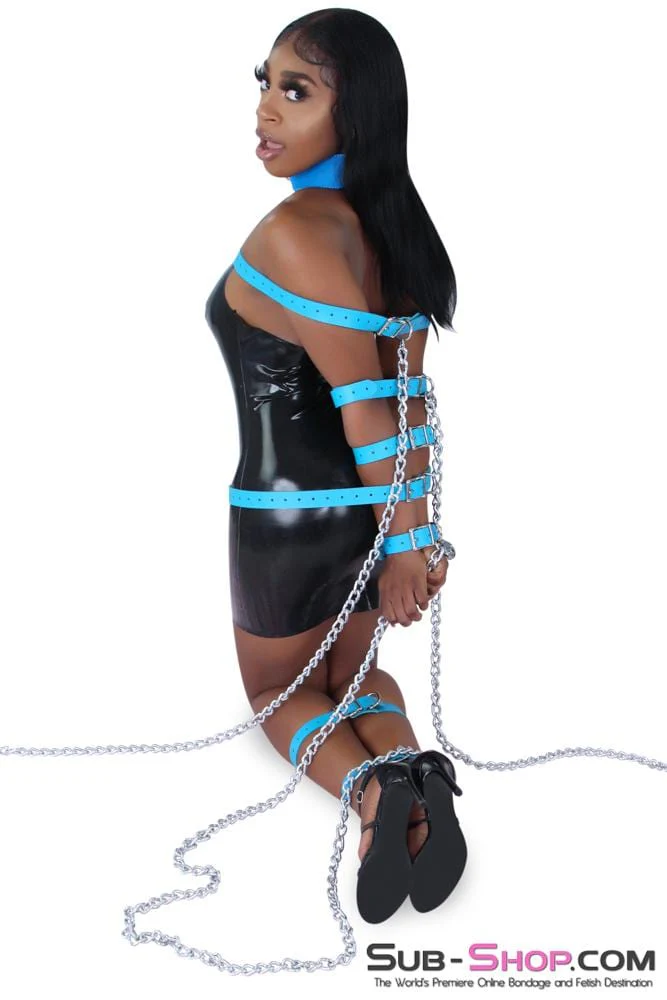 7284A Candy Blue Buckling Leather Bondage Straps - Image 4