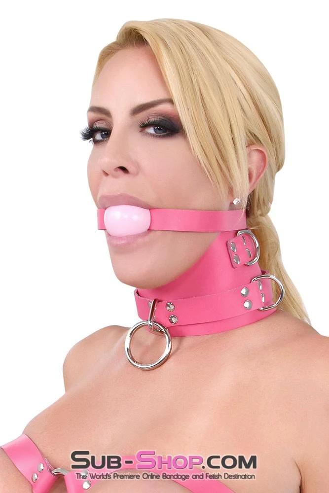 1659A      Controlled Hot Pink Leather Bondage Posture Collar - Image 10