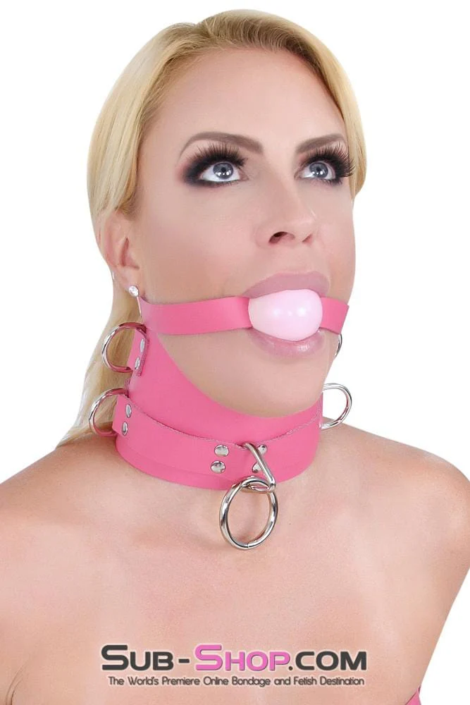 1659A      Controlled Hot Pink Leather Bondage Posture Collar - Image 13