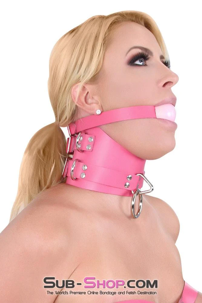 1659A      Controlled Hot Pink Leather Bondage Posture Collar - Image 16