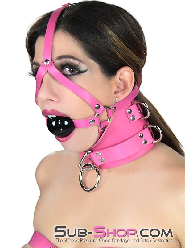 1659A      Controlled Hot Pink Leather Bondage Posture Collar - Image 21