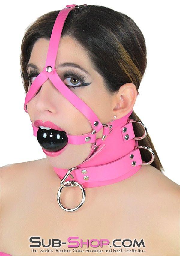 1659A      Controlled Hot Pink Leather Bondage Posture Collar - Image 23
