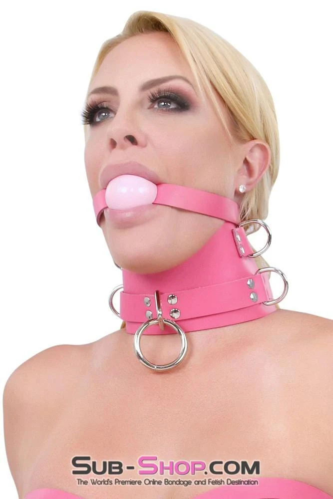 1659A      Controlled Hot Pink Leather Bondage Posture Collar - Image 3