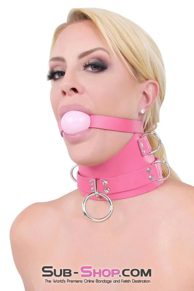 1659A      Controlled Hot Pink Leather Bondage Posture Collar - Image 4
