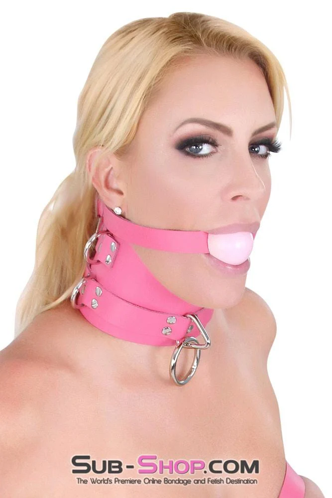 1659A      Controlled Hot Pink Leather Bondage Posture Collar - Image 5