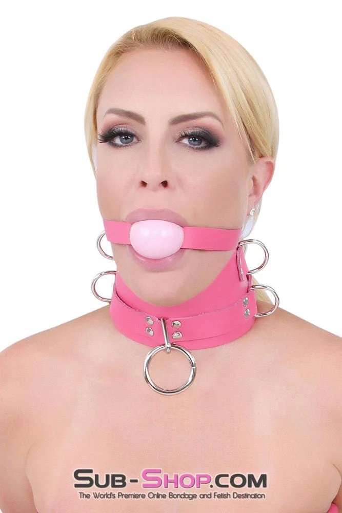 1659A      Controlled Hot Pink Leather Bondage Posture Collar - Image 9
