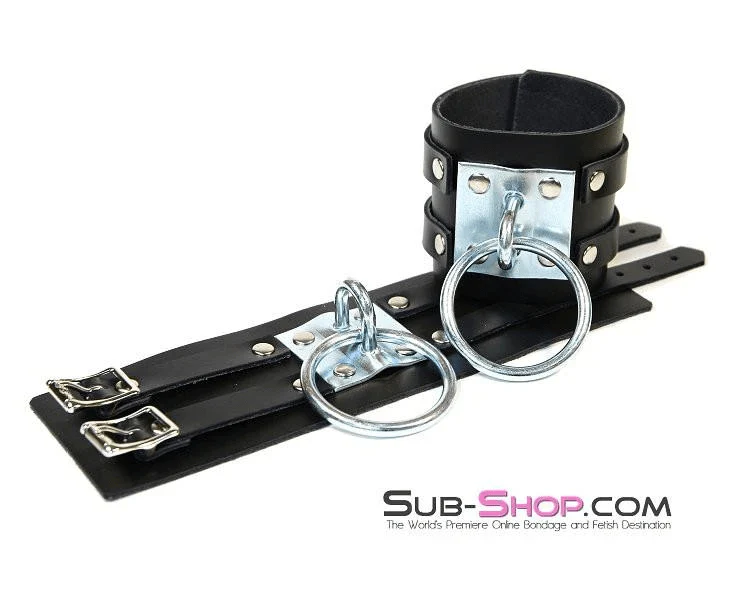 8870A Dungeon Slave Wide Heavy Bondage Wrist Cuffs - Image 4