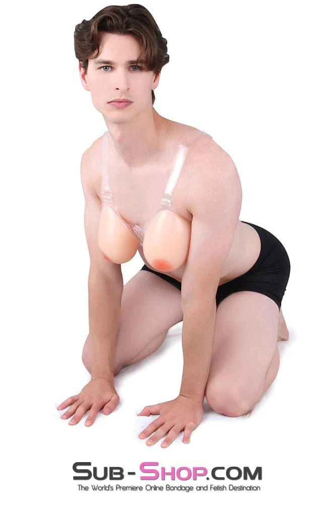 9877RS-SIS      Gia Real Forced Feminization Fantasy Female Led Relationship Feel Silicone Crossdressing Sissy Breast Forms with Nipples and Clear Straps, DD Cup - Image 21
