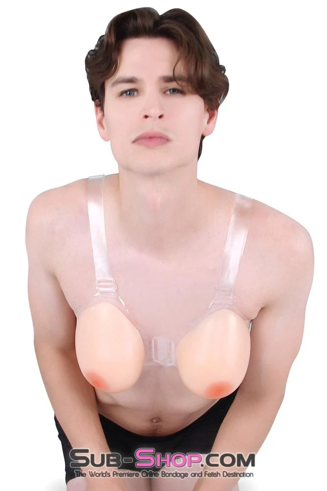 9877RS-SIS      Gia Real Forced Feminization Fantasy Female Led Relationship Feel Silicone Crossdressing Sissy Breast Forms with Nipples and Clear Straps, DD Cup - Image 23