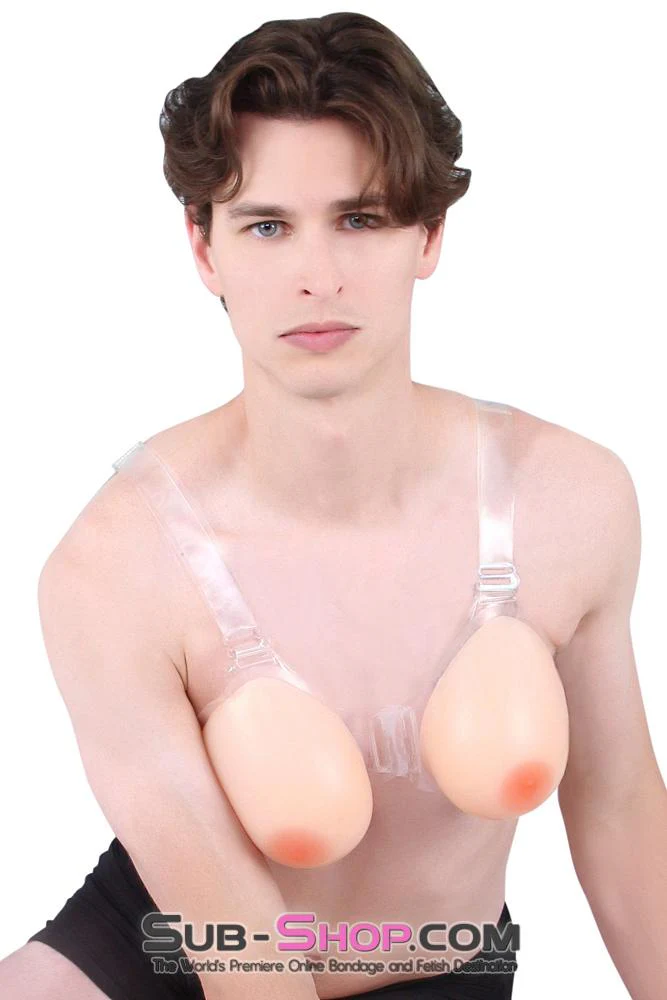 9877RS-SIS      Gia Real Forced Feminization Fantasy Female Led Relationship Feel Silicone Crossdressing Sissy Breast Forms with Nipples and Clear Straps, DD Cup - Image 24