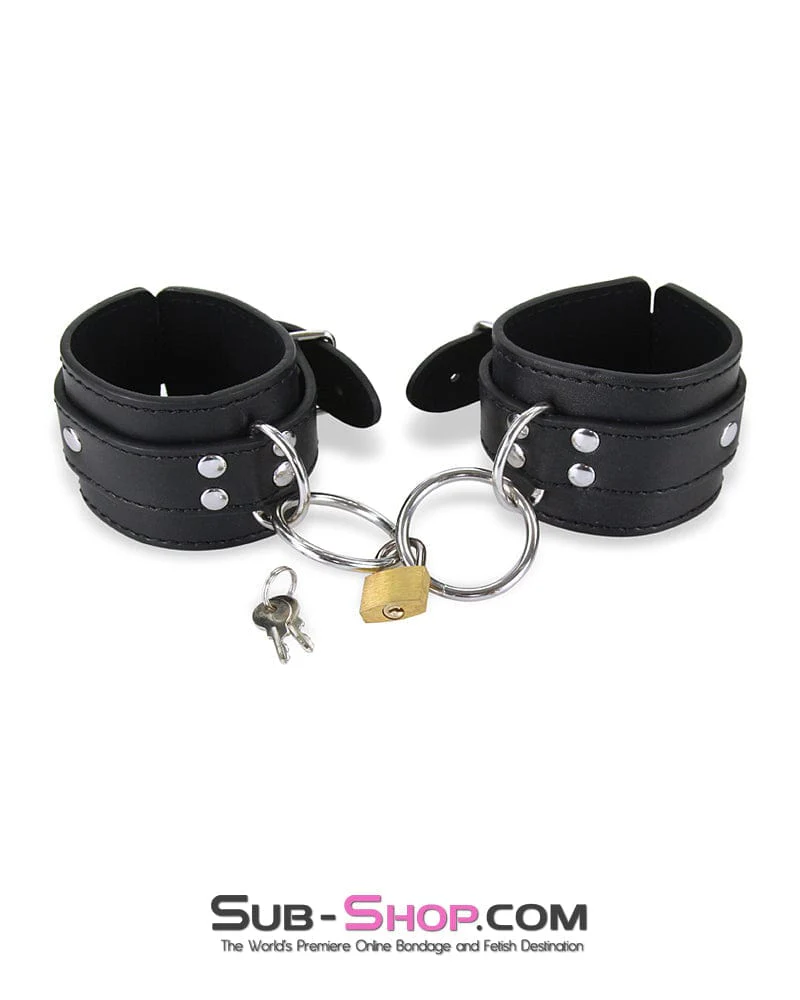 4735M      Heavy Vegan Leather Wrist Bondage Cuffs with Padlock 🔥 FINAL CLEARANCE – Last Chance! - Image 5