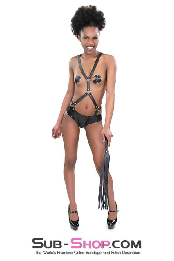 7797DL      Heavyweight 24" Rubberized Leatherette Flogger Whip with Hanging Ring - Image 7