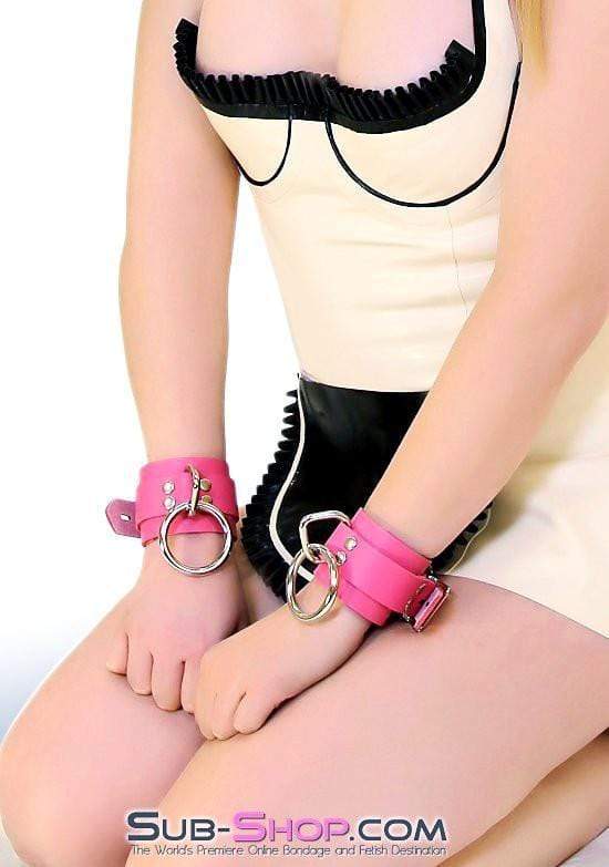 5733A-SIS      Kept Sissy Boy Locking Hot Pink Leather Bondage Wrist Cuffs - Image 6
