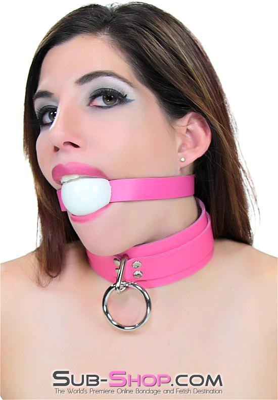 1665A      Kept Woman Locking Hot Pink Leather Bondage Collar - Image 3
