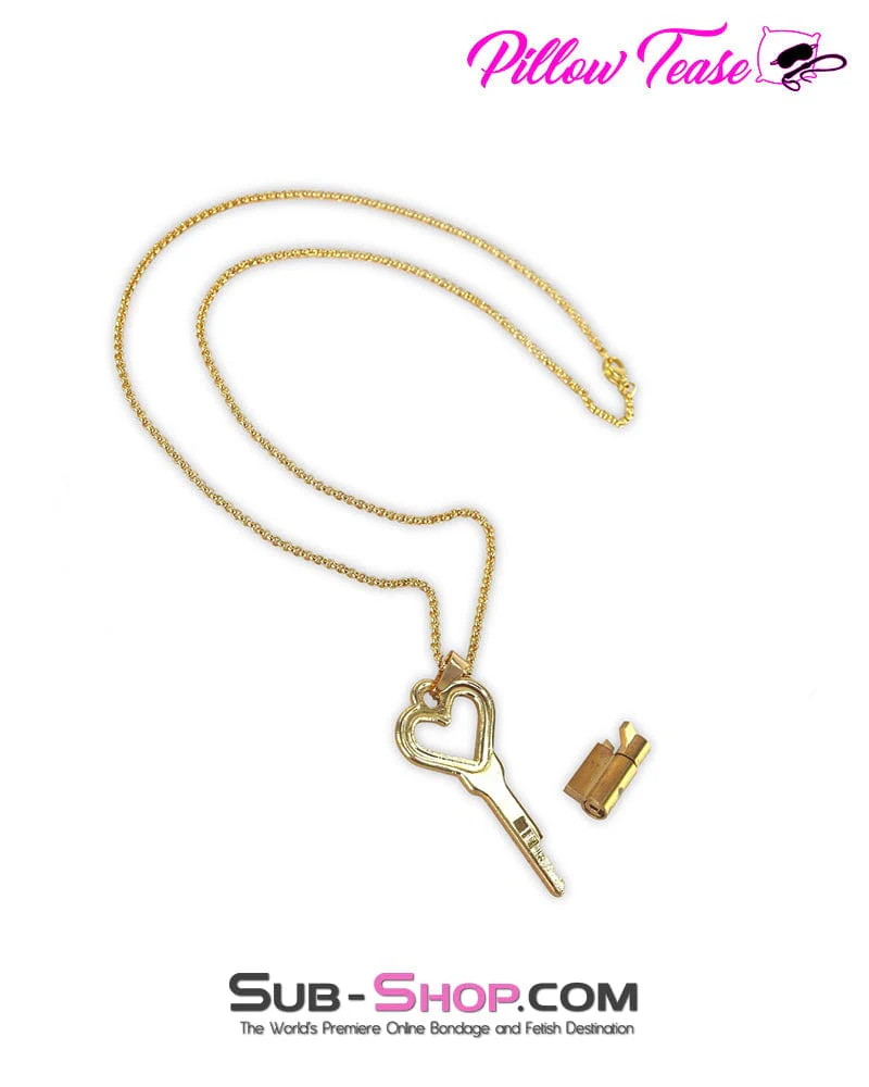 1592DL      Keyholder Necklace Gold Chastity Cage Lock and Key - Image 4