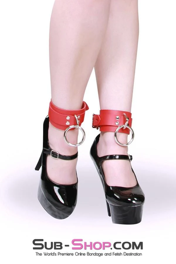 9745A Lust Cuffs Locking Red Leather Ankle Cuffs - Image 9