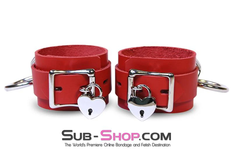 9744A      Lust Cuffs Locking Red Leather Wrist Cuffs - Image 11