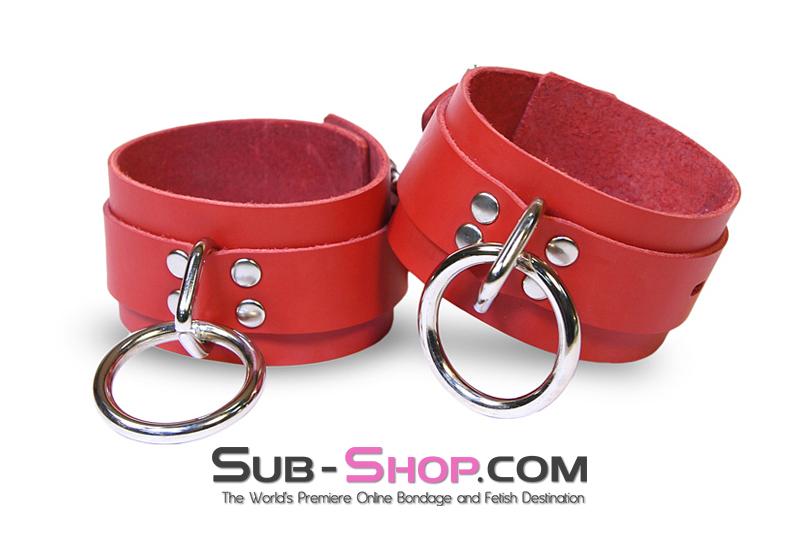 9744A      Lust Cuffs Locking Red Leather Wrist Cuffs - Image 4
