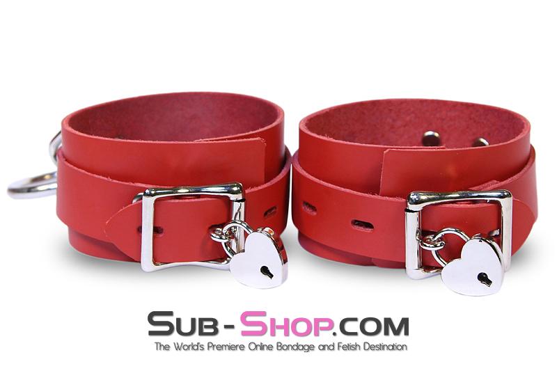 9744A      Lust Cuffs Locking Red Leather Wrist Cuffs - Image 9