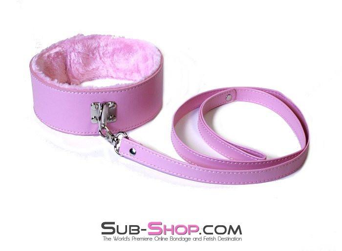 0536LT      Pink Furry Bondage Slave Collar & Leash Set - Image 3