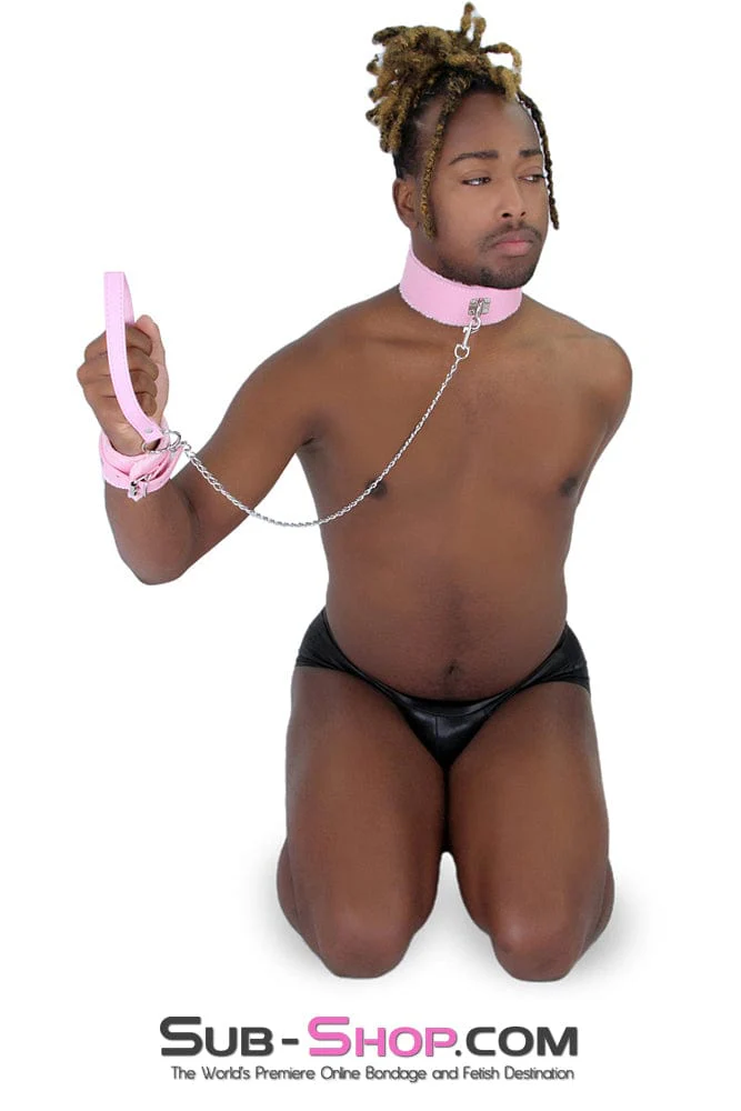 0536LT-SIS Pink Furry Sissy Training Bondage Pretty Sissy Boi Slave Collar & Leash Set - Image 24