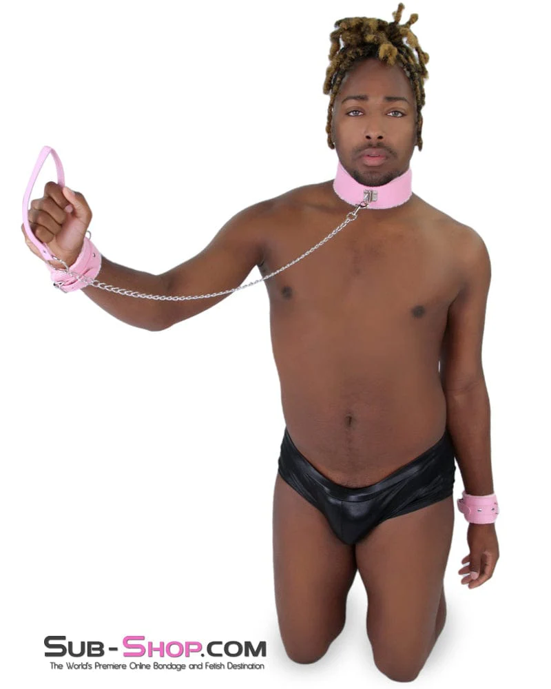 0536LT-SIS Pink Furry Sissy Training Bondage Pretty Sissy Boi Slave Collar & Leash Set - Image 25
