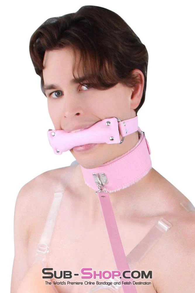 0536LT-SIS Pink Furry Sissy Training Bondage Pretty Sissy Boi Slave Collar & Leash Set - Image 6